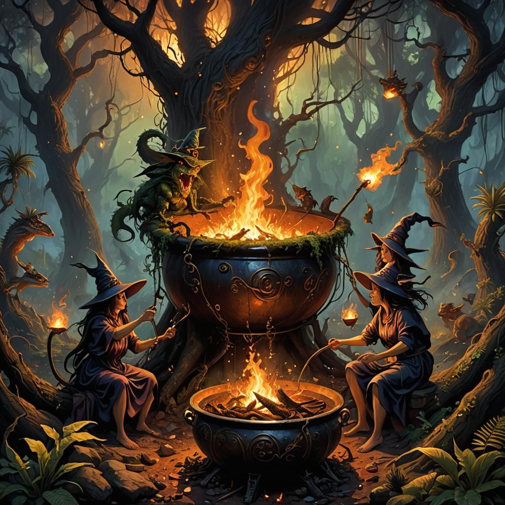 Witches' Brew: A Sinister Forest Fire Scene