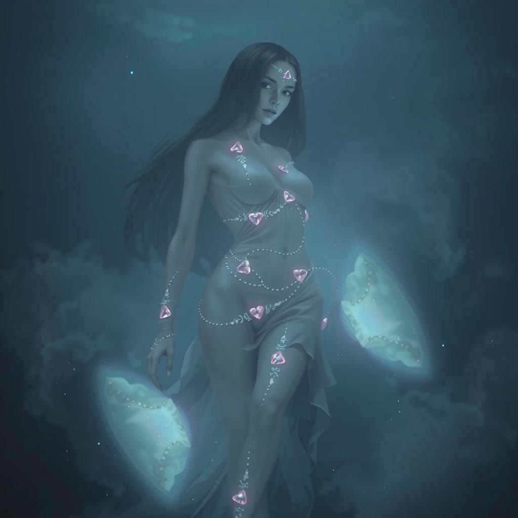 Ethereal Mist Lady in Aurora Lights