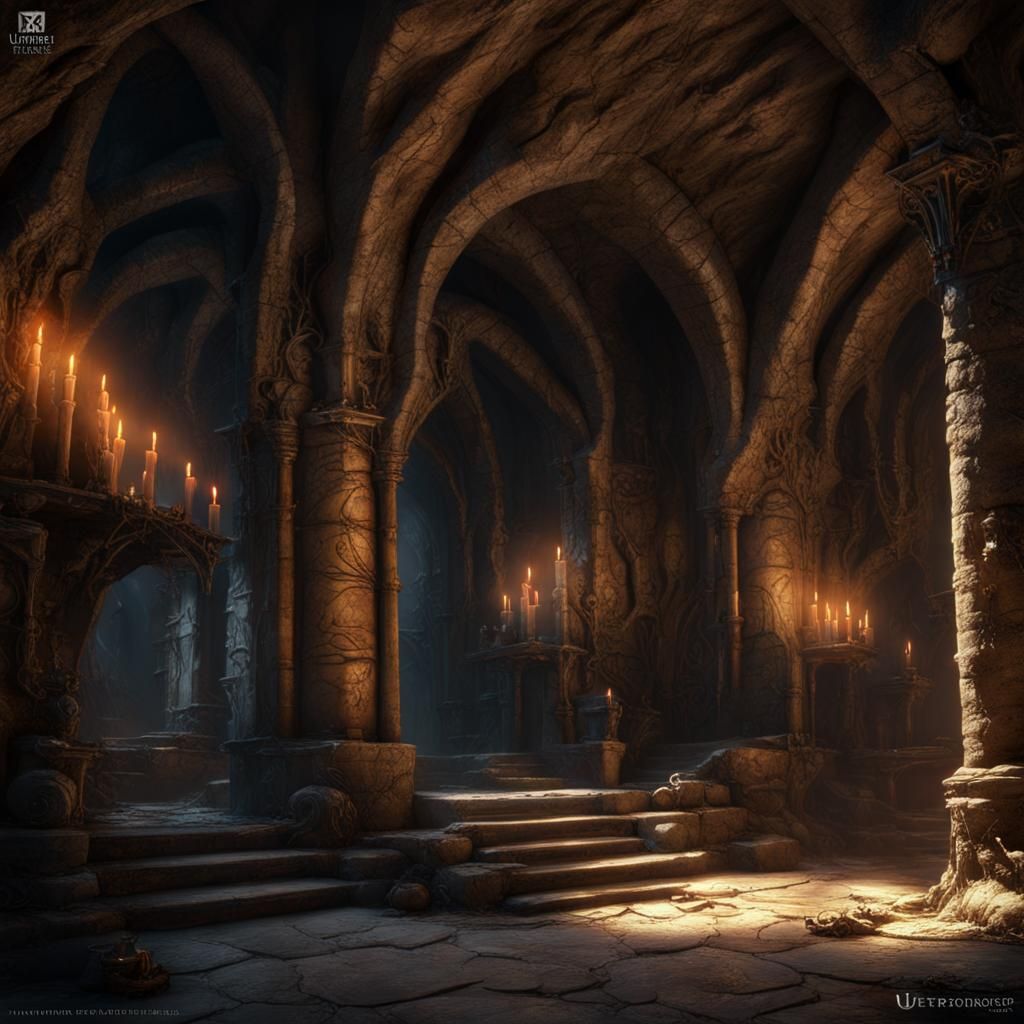 Elven Tomb Interior with Dead Knight in Matte Painting