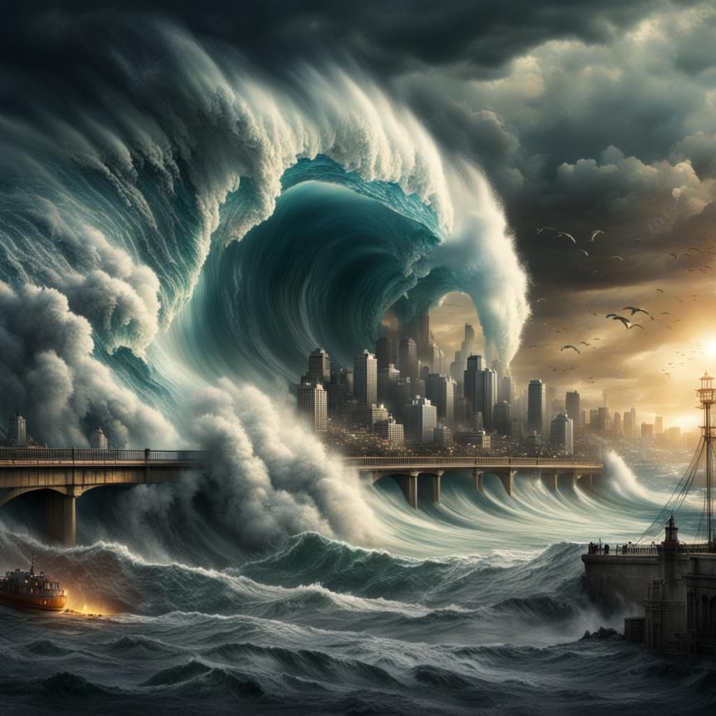 Rampaging Tidal Wave Consumes City in Furious Storm