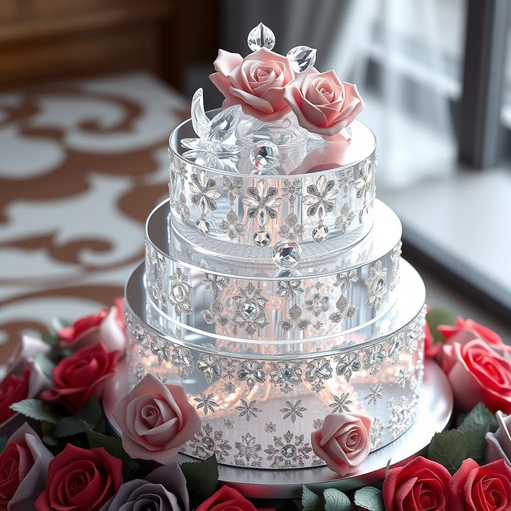 Surreal 4-Tier Cake in 3D Anime Style with Clear Glass and D...