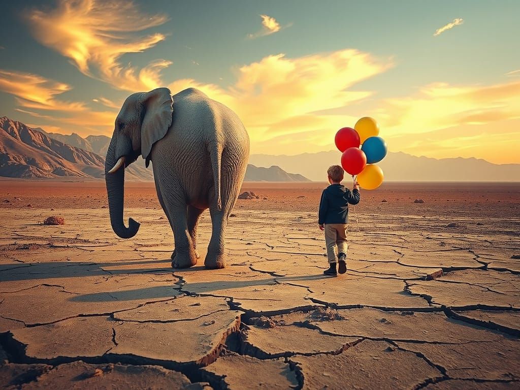 Apocalyptic Desert: Elephant and Child in National Geographi...