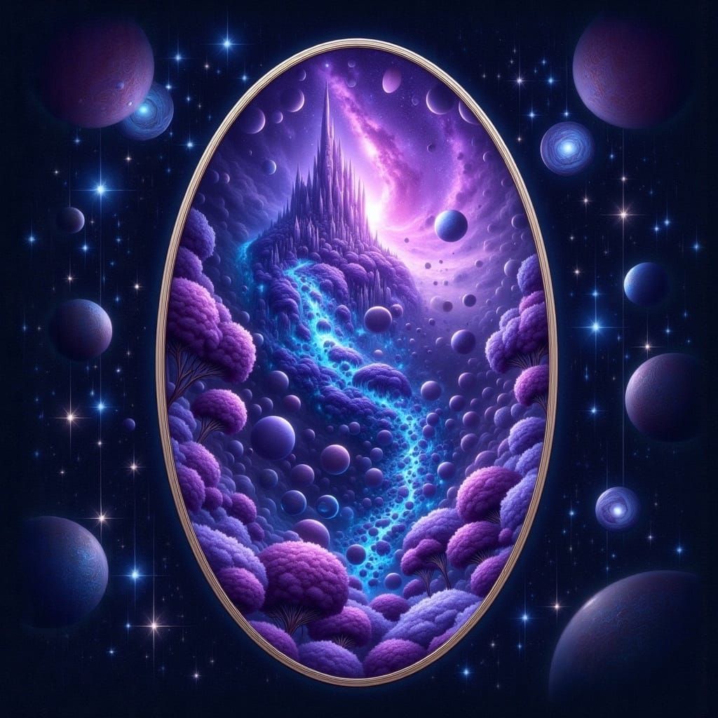 Glitter Planet Purple Rain Discovered in Oval Frame