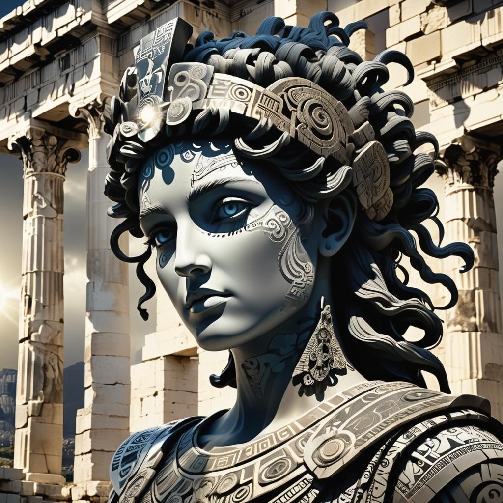 Zeus in Acropolis: Retro-Futuristic Punk Portrait