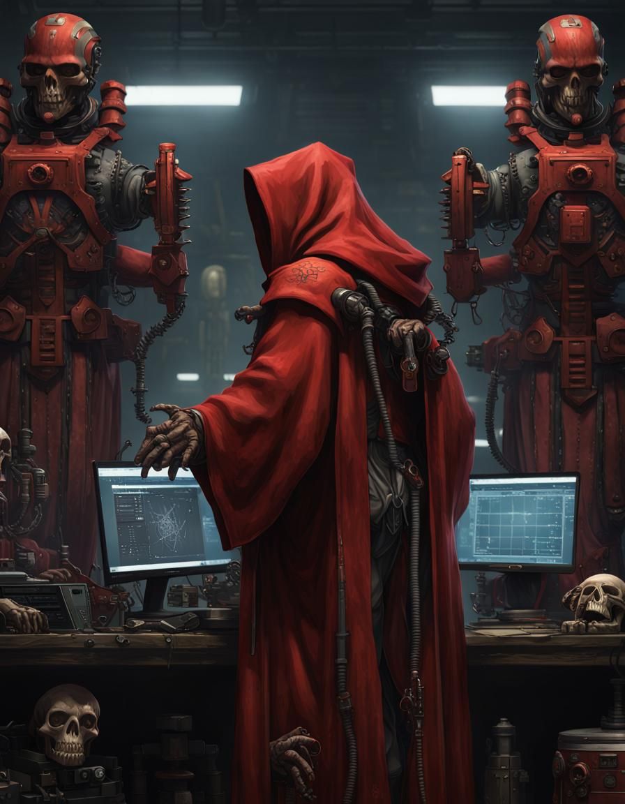 Warhammer 40k Tech Priest Portrait in Grim Factory