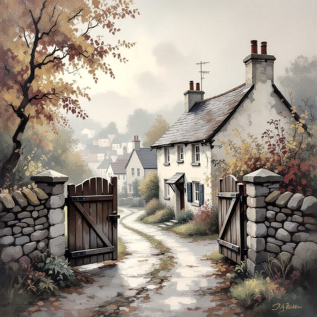 Autumnal Welsh Farm in Impasto Painting Style