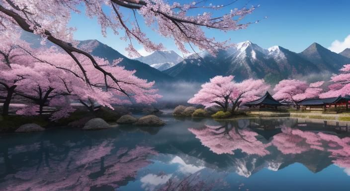 Sakura Tree Springtime Scene in Digital Art