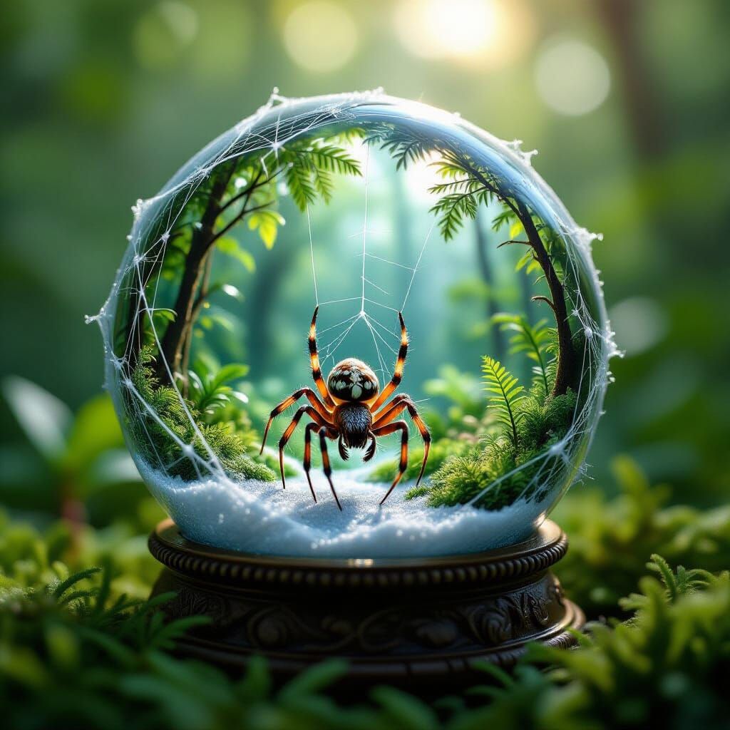 Spiderweb Snow Globe with Rainforest Inside