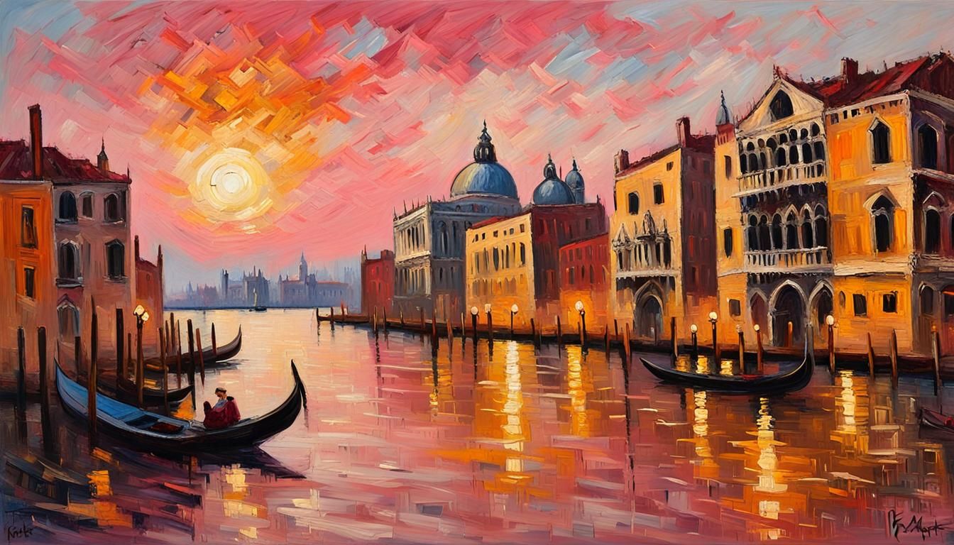 Venice Grand Canal Sunrise Impasto Oil Painting
