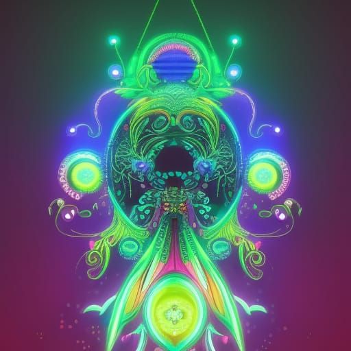 Neon Galactic Orb with Filigree in Hyperrealism