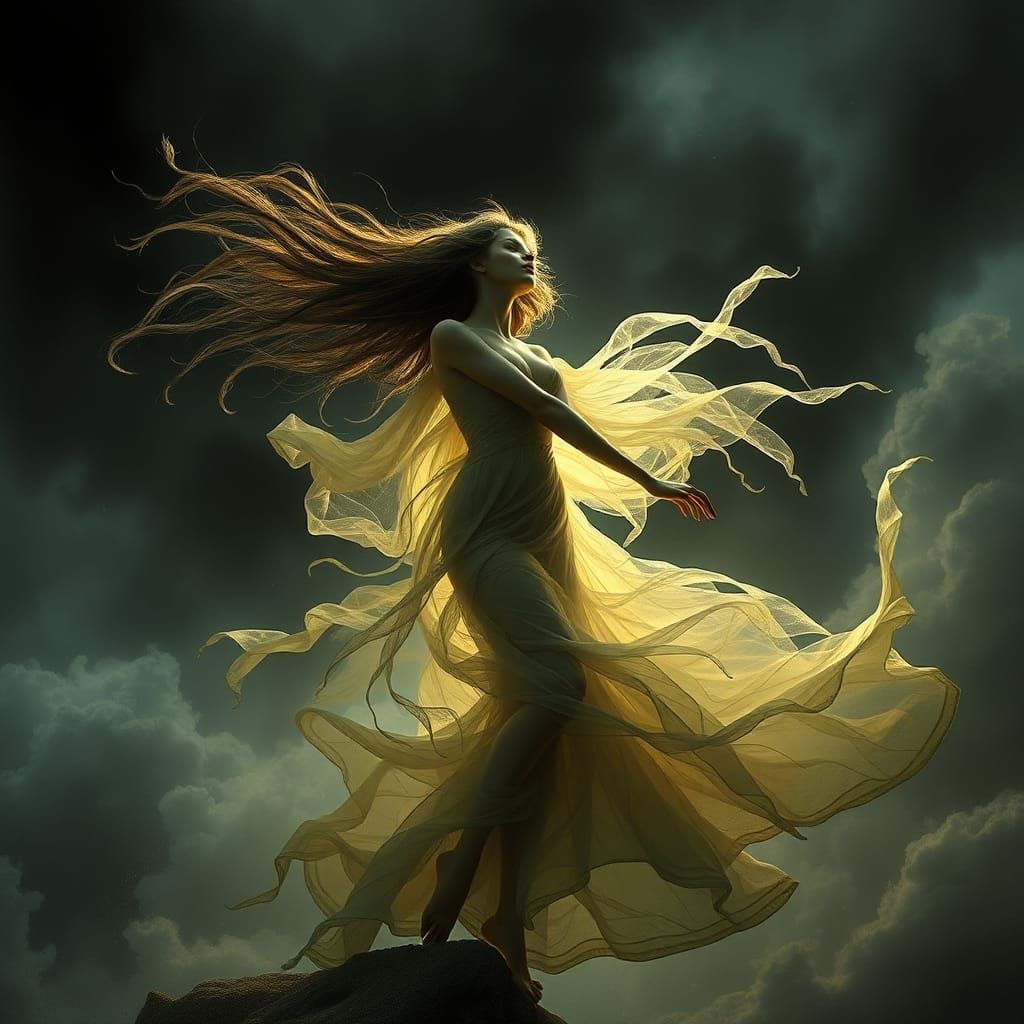 Goddess of Wind in Dramatic Chiaroscuro Lighting