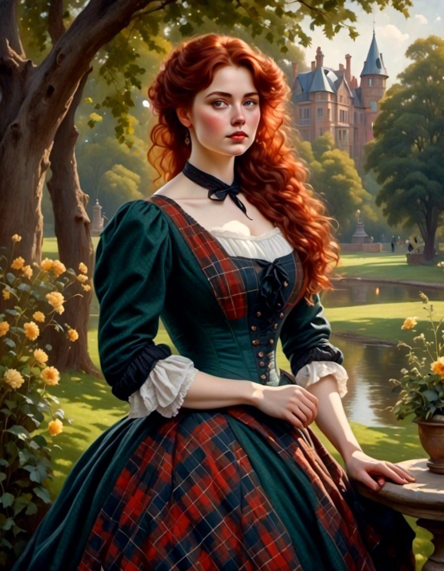 Victorian Woman in Park Portrait with Mystical Style