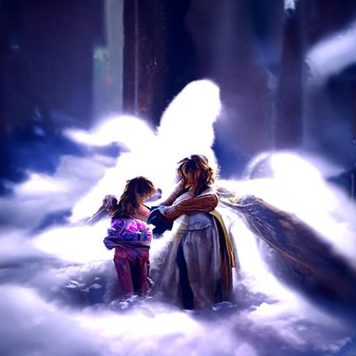 Angel Comforting Girl in Heaven, Ethereal Fantasy