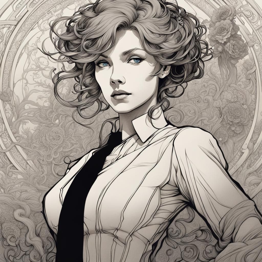 Elegant Woman in Pen and Ink Style