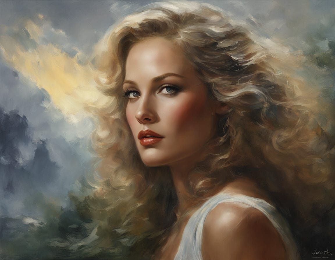 Ursula Andress Portrait in Hyperrealist Impasto Style