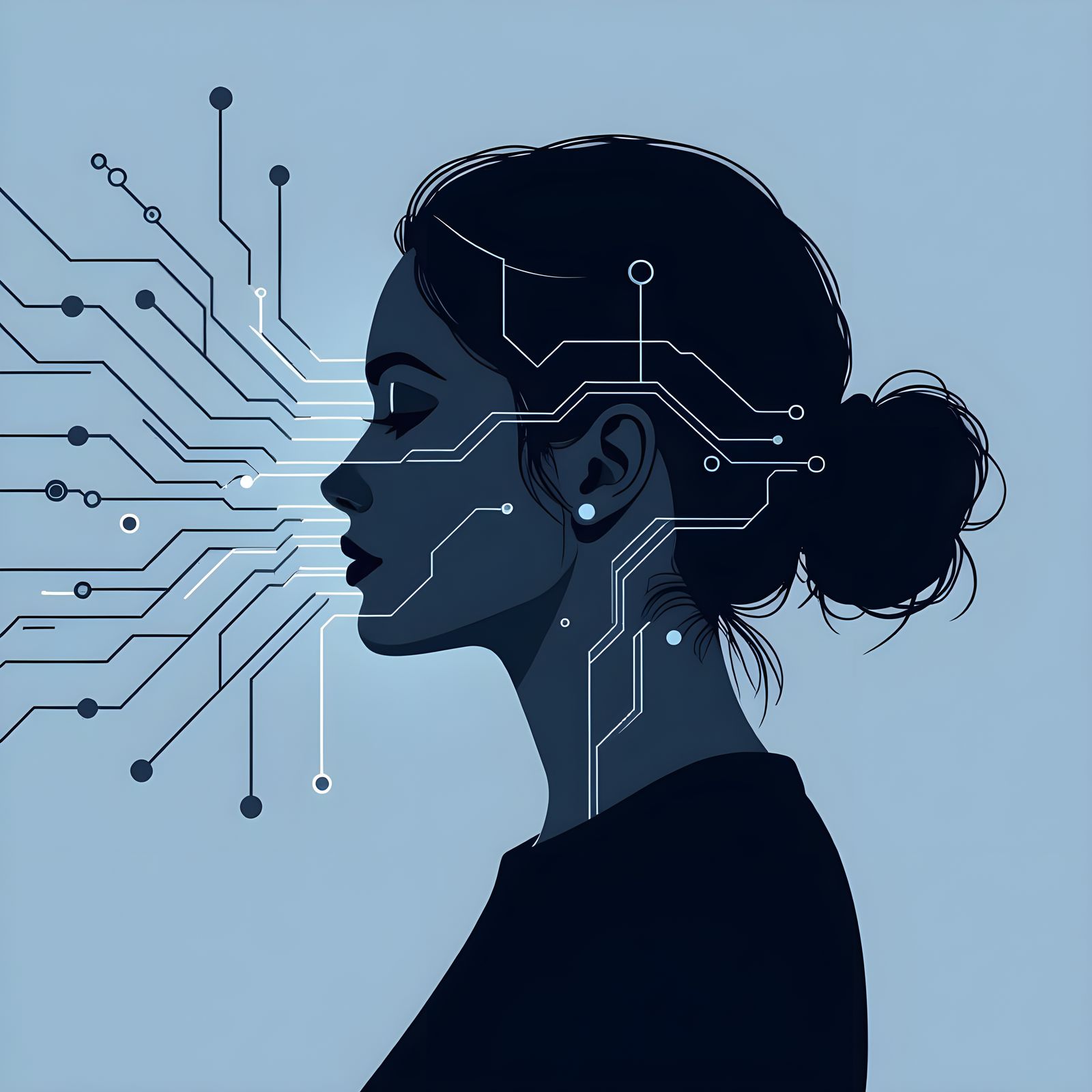 Minimalist Silhouette T-Shirt Design with Circuit Lines