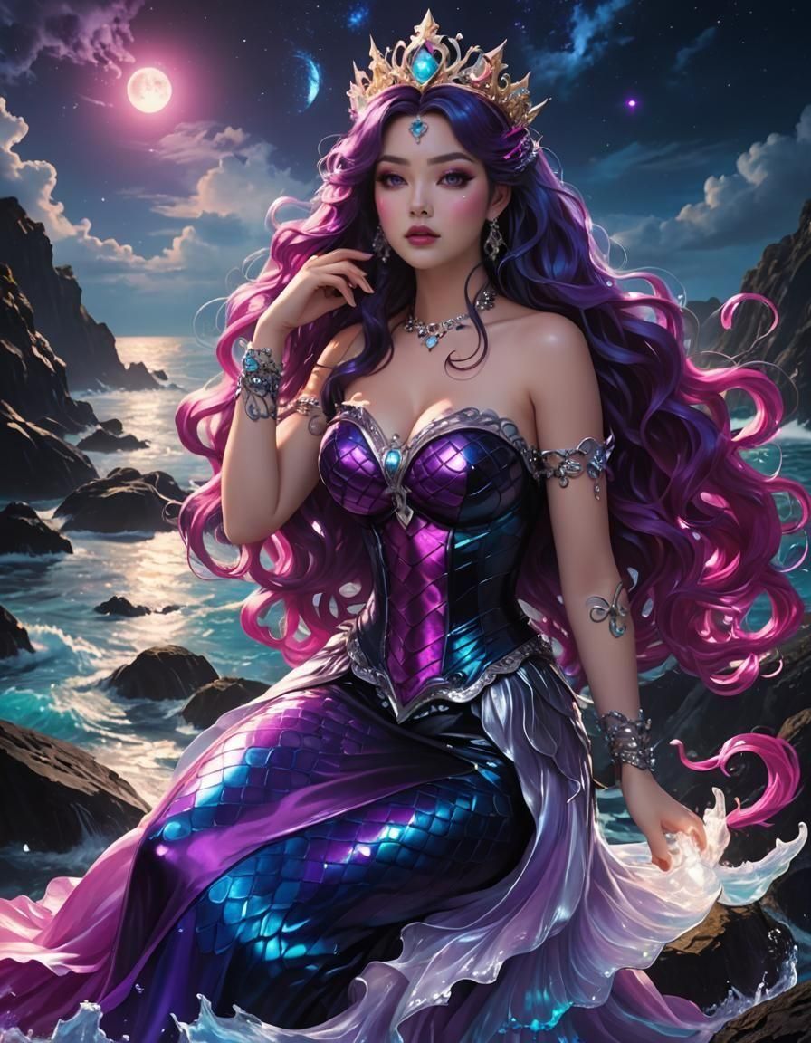 Anime Mermaid Goddess in Space Colors