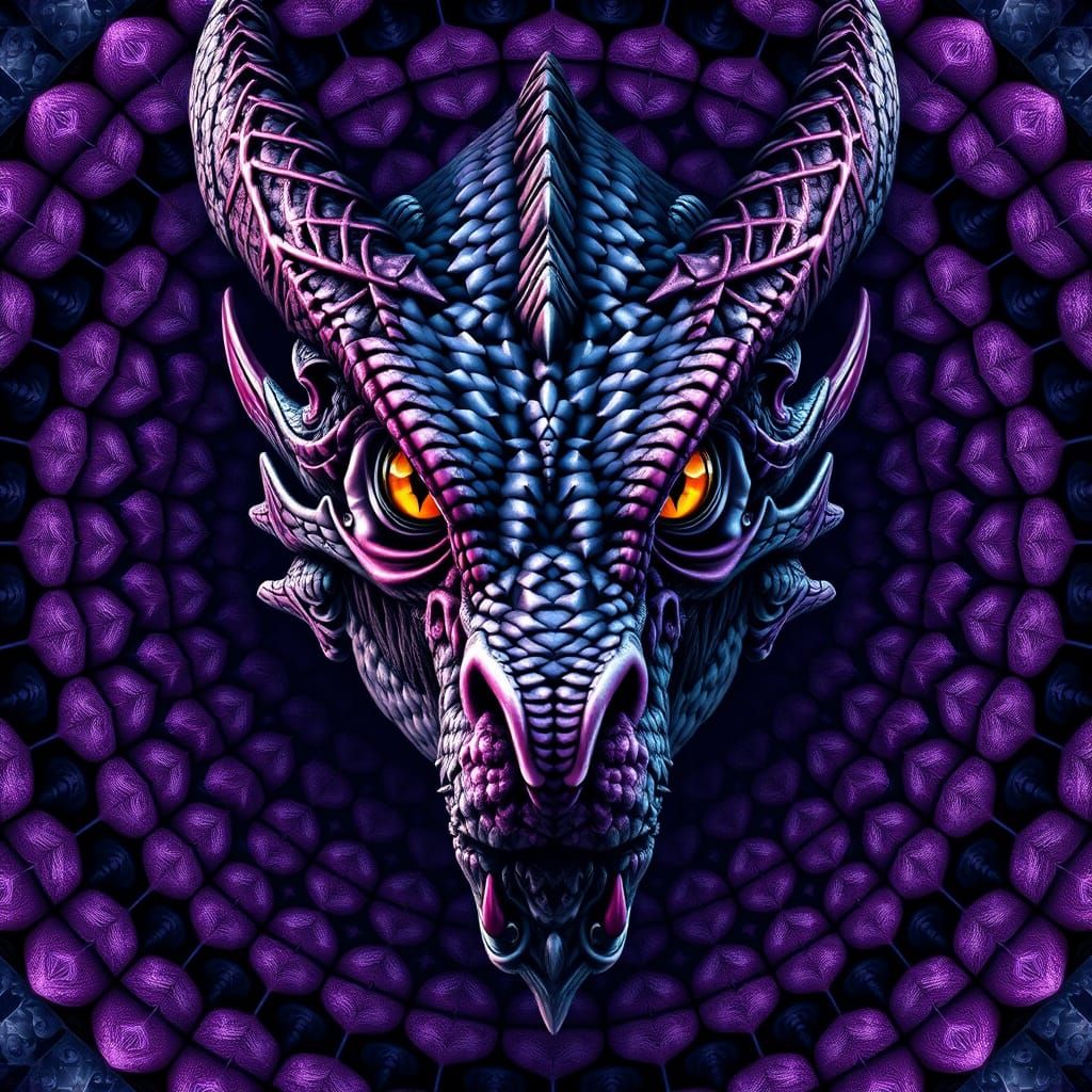 Surreal Realism Dragon Portrait with Psychedelic Scales