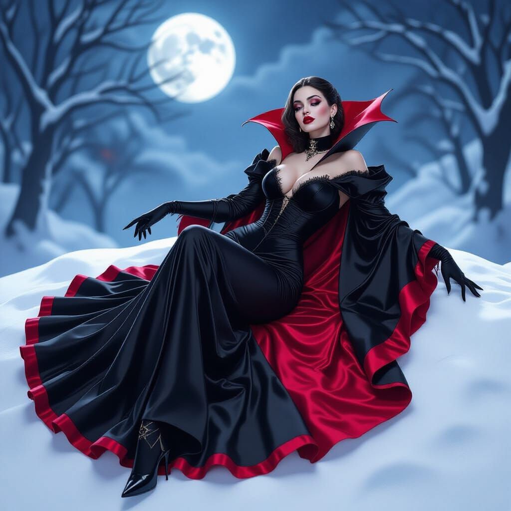 Gothic Vampire on Flowing Cape, Moonlit Atmosphere