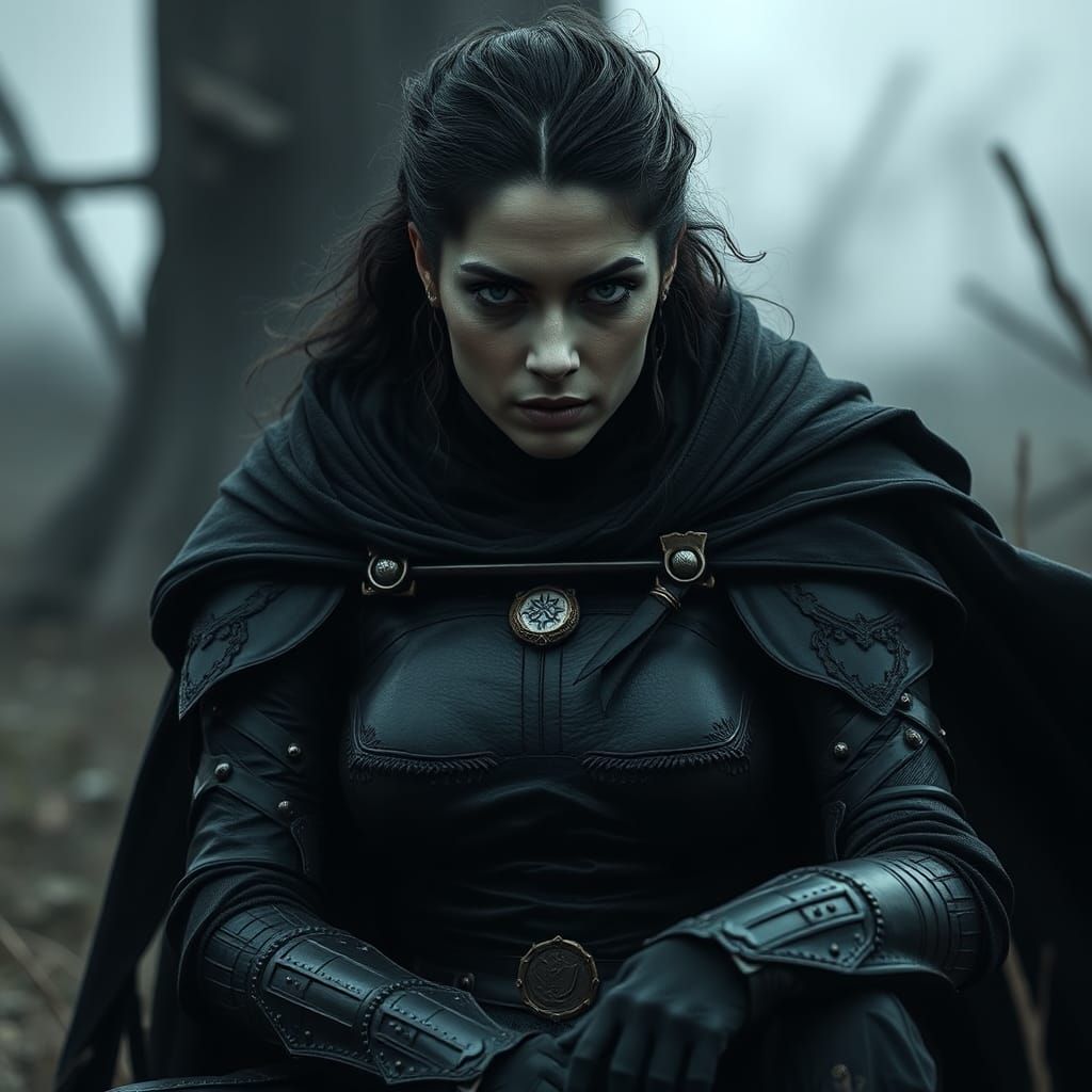 Dark Armored Warrior in Biomechanical Nightmare Landscape