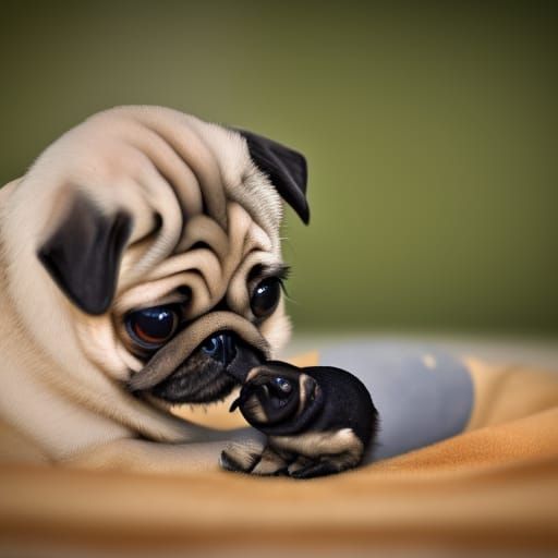 Baby Pug and Bird: Professional Photography