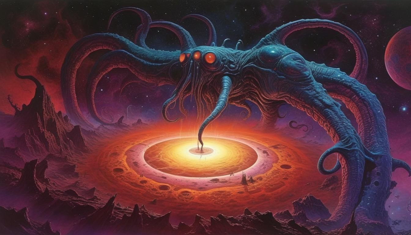 Lovecraftian Cosmic Horror Art in Mixed Media
