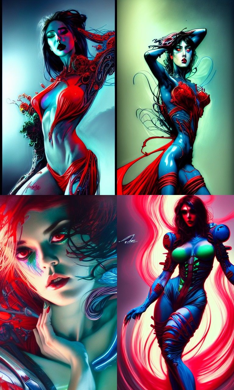 Ethereal Villainess in Red Mist: Hyperdetailed Illustration