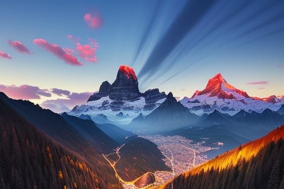 Epic Sunset in the Swiss Alps: Photorealistic Illustration
