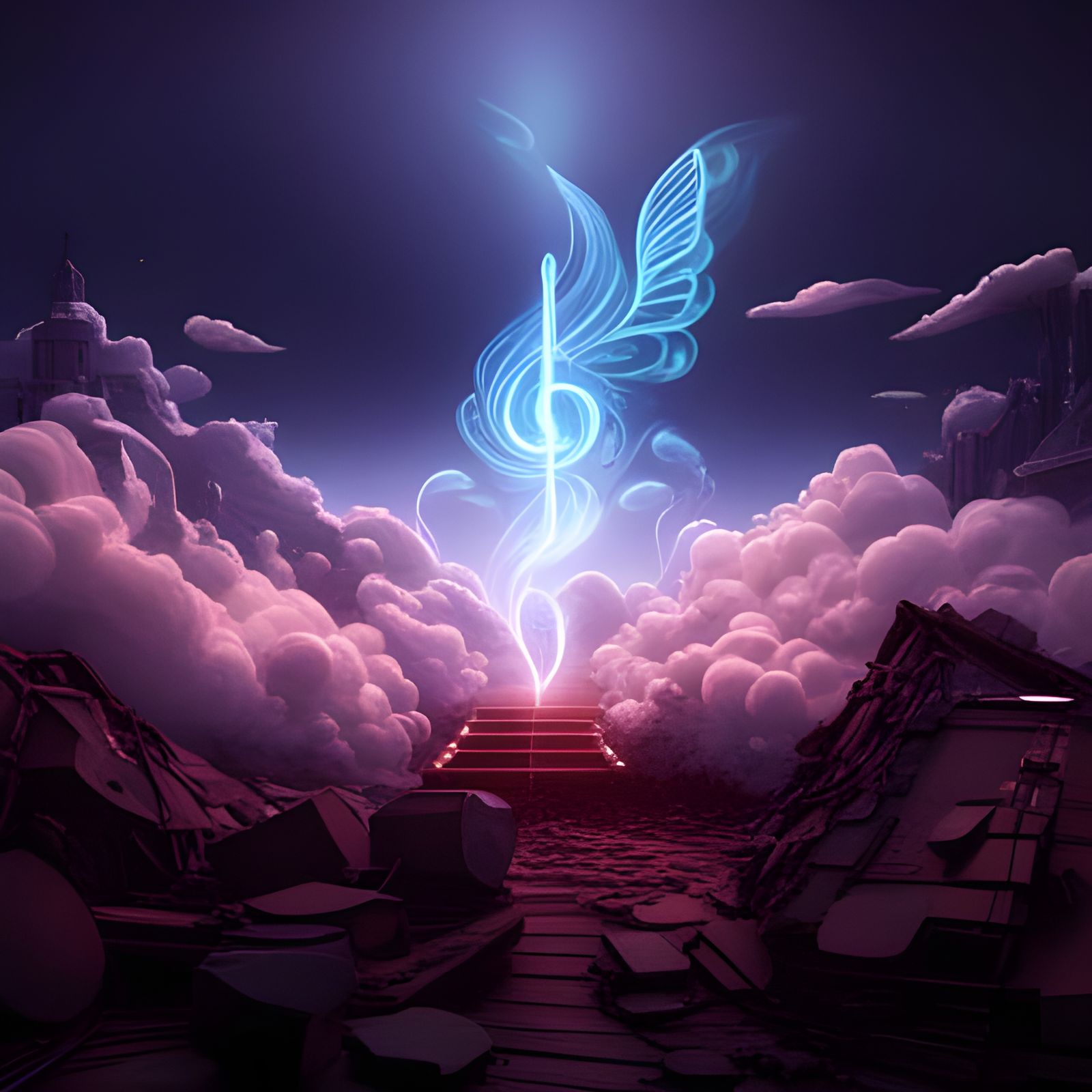 Fantastical Music Notes in the Clouds