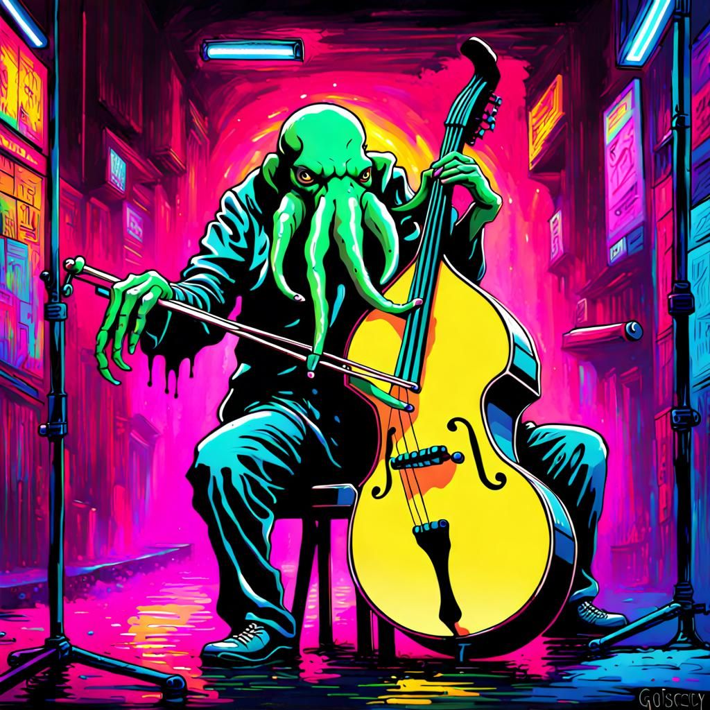 Cthulhu Plays Drums: Synthwave Graffiti Art