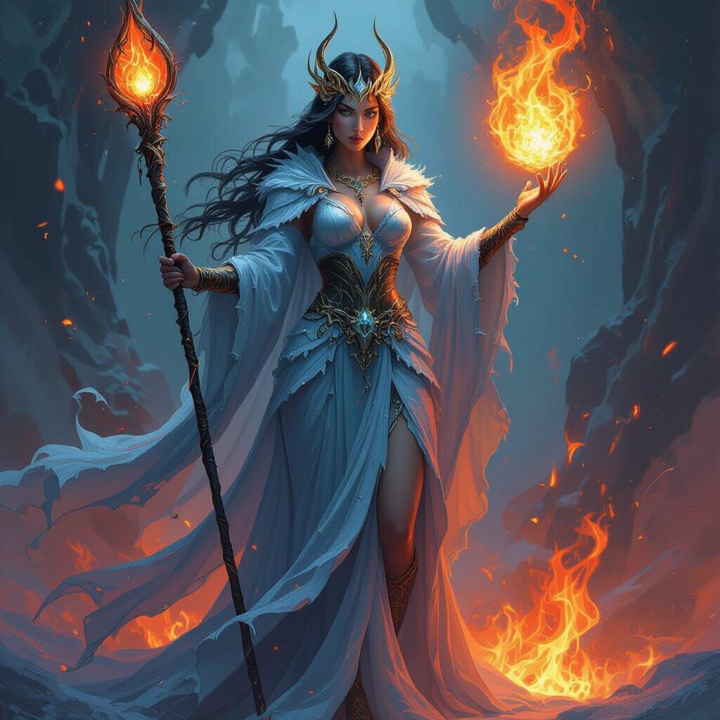 Elemental Goddess with Flowing Robes and Staff