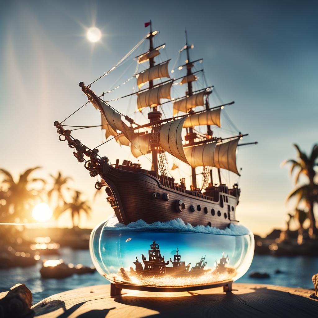 Pirate Ship in a Bottle at Golden Hour