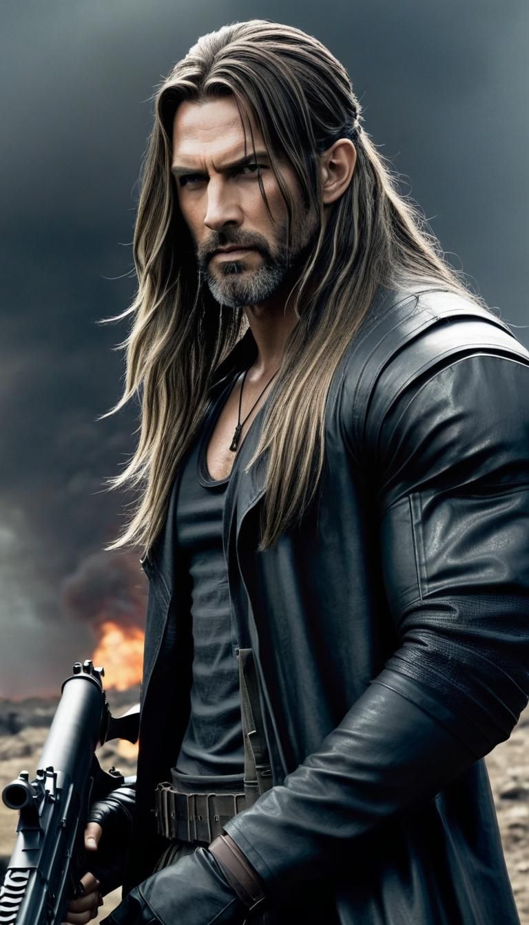 Dystopian Protagonist with Rifle in Apocalyptic Setting