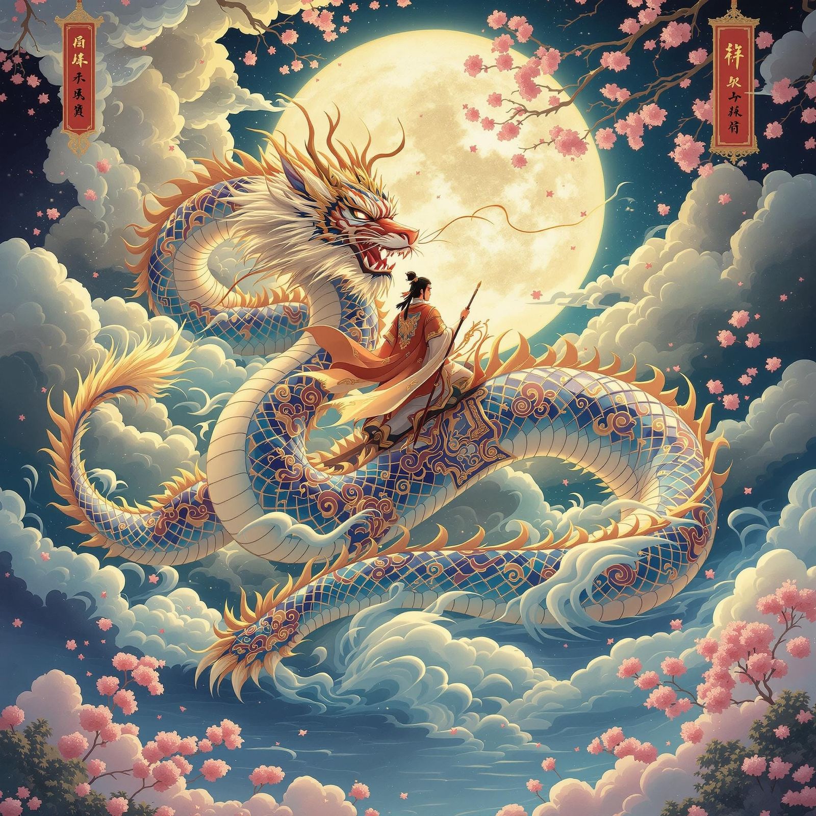 Dragon-Tiger Hybrid with Warrior Rider in Anime Style