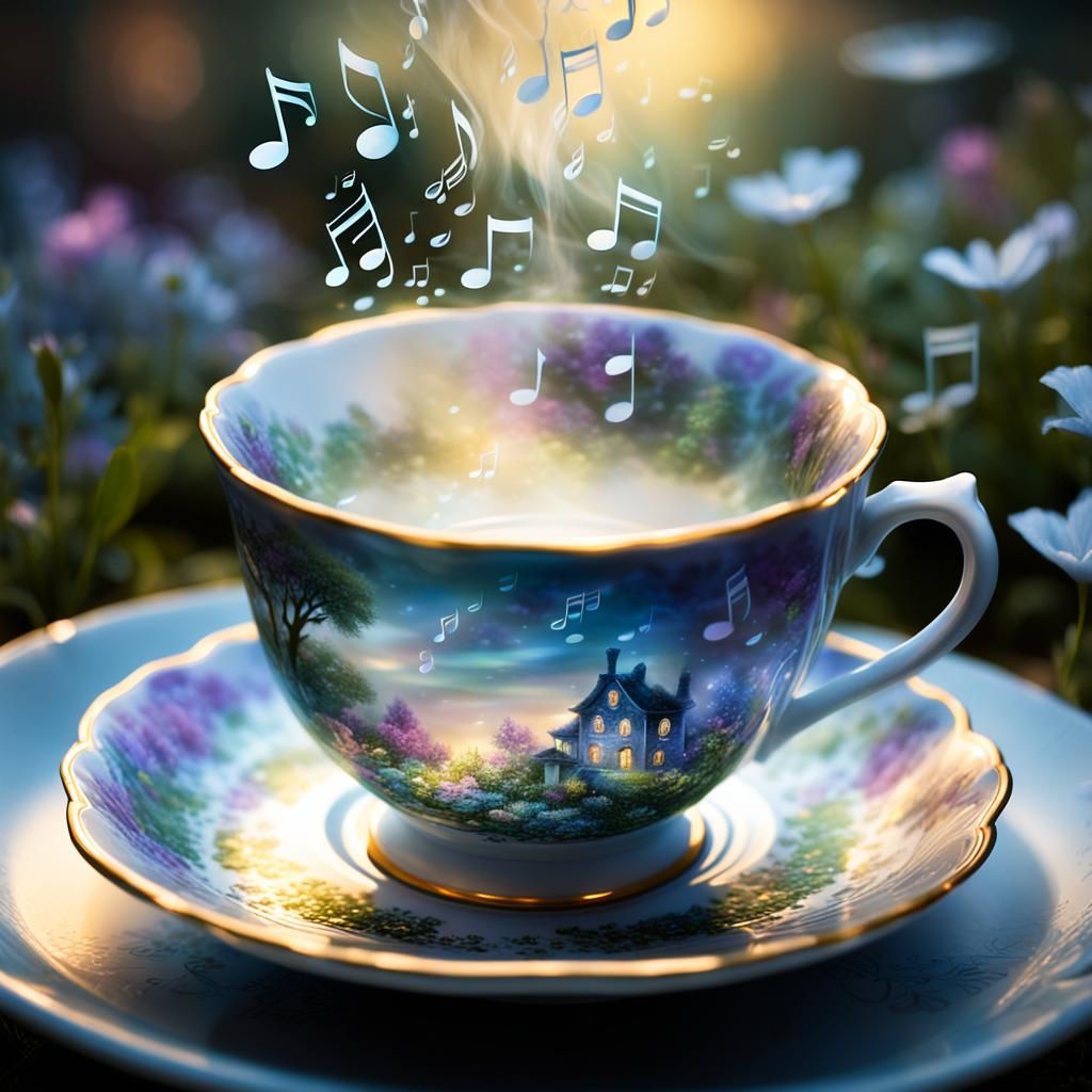 Ethereal Jazz Music Teacup in Moonlit Garden