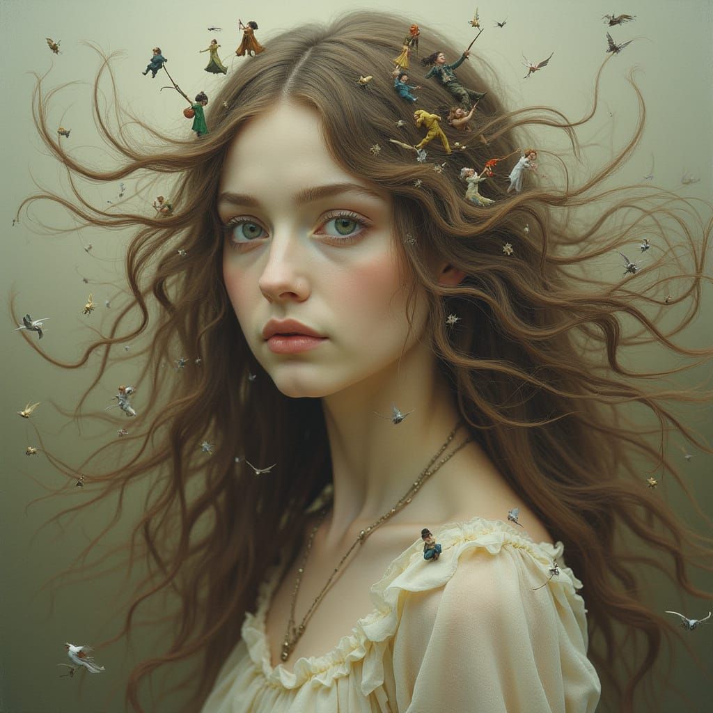 Surreal Portrait of a Woman with Whispering Hair