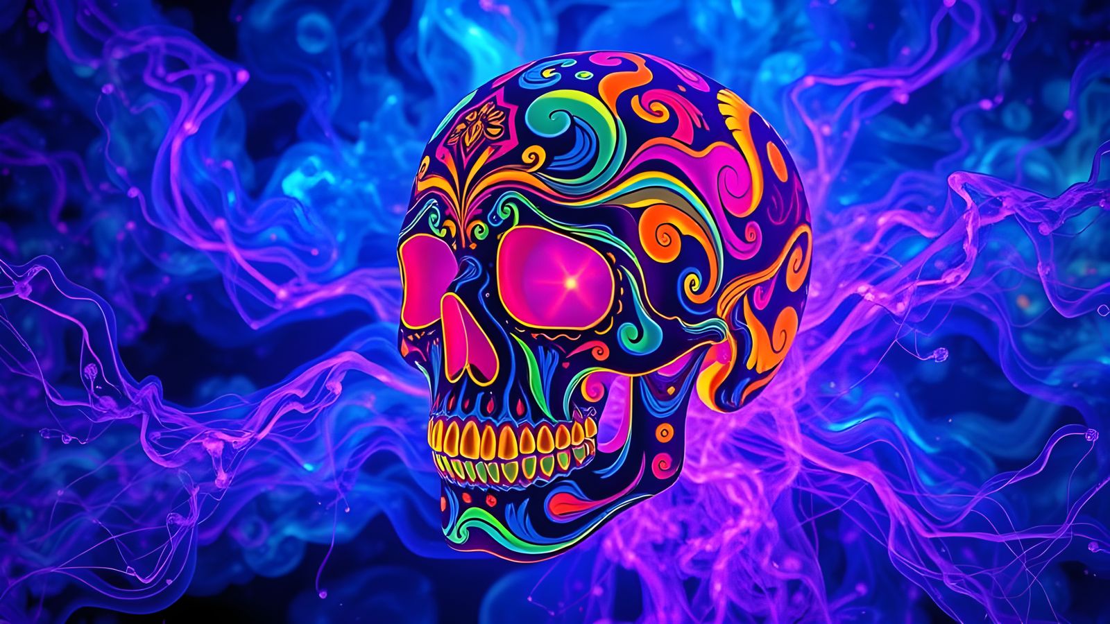 Psychedelic Ferrofluid Skull in Vibrant Nebulae