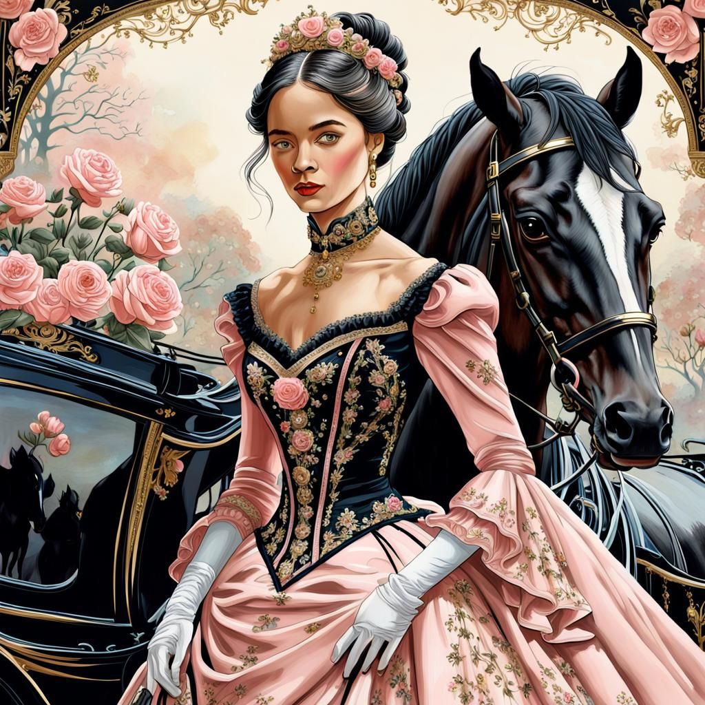 Victorian Woman with Carriage: A Digital Acrylic Painting