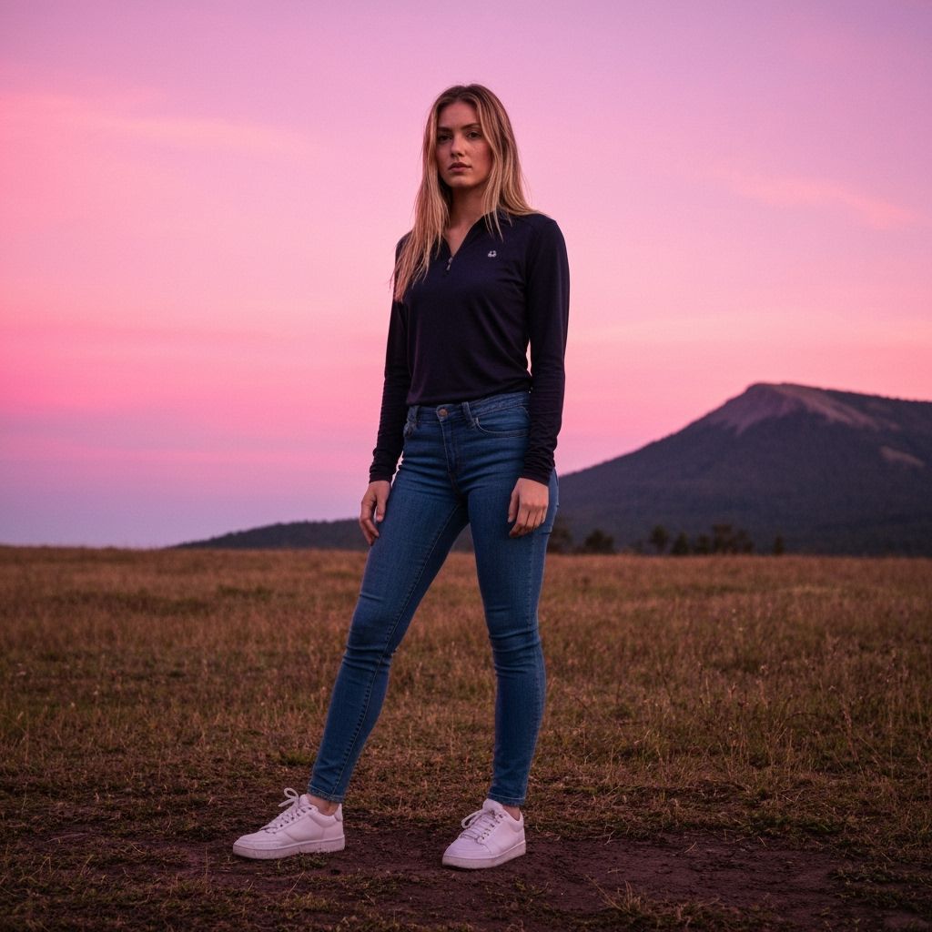 Girl in Red Crop Top at Sunset, Digital Art