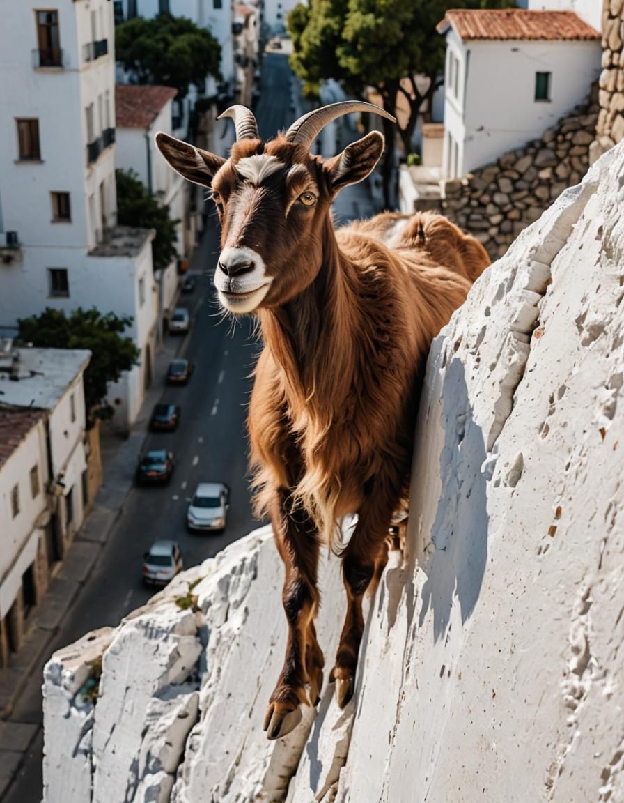 Goat on Building Ledge Street Art