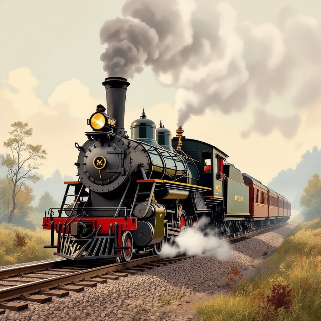 1870s Balloon Stack Locomotive in Currier and Ives Style