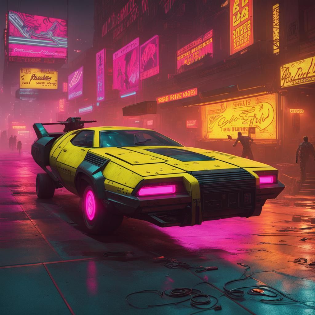 Cyberpunk Bomb in Neon Cityscape