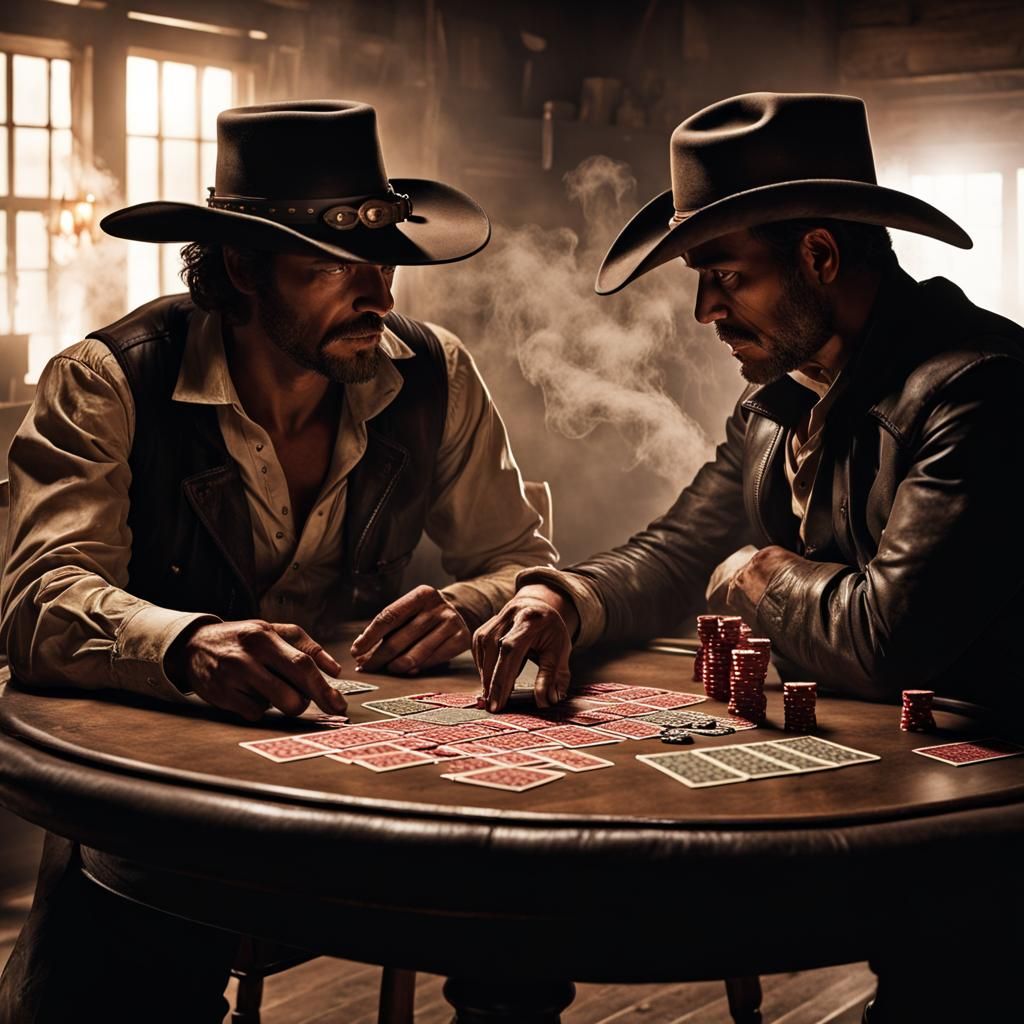 Cowboy Gambles with the Devil in Wild West Saloon