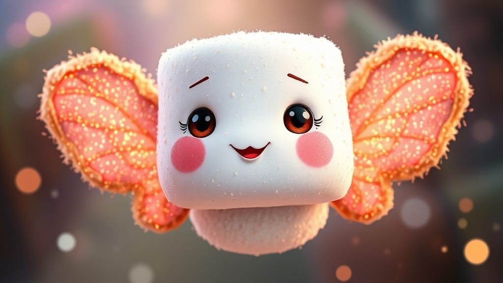 Marshmallow Sprite with Sparkling Wings: 3D Animated Art