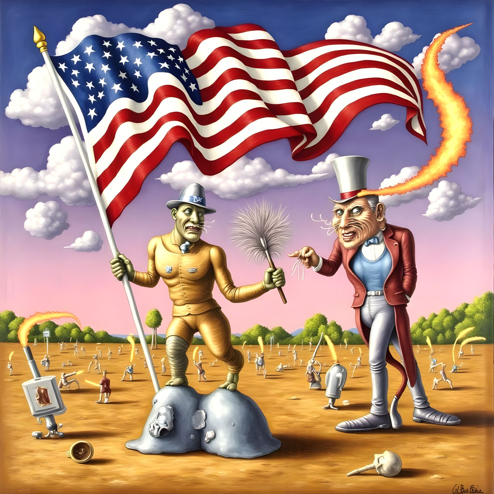 Weeping Surreal USA Flag in Chicago Imagist Style