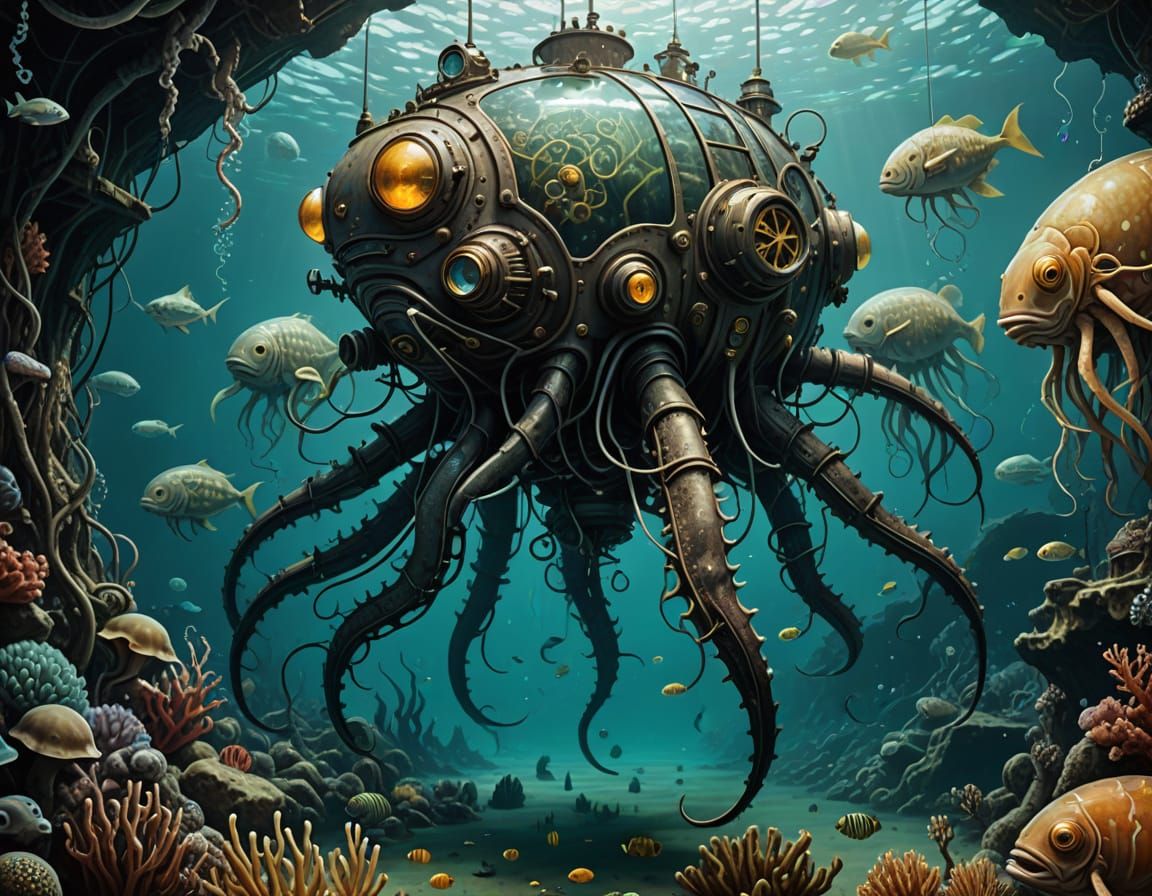 Surreal Underwater City Inspired by Hieronymus Bosch