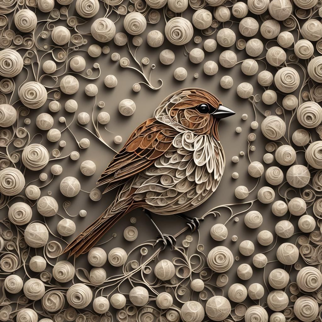 Abstract Wool Sparrow with Zentangle Elements