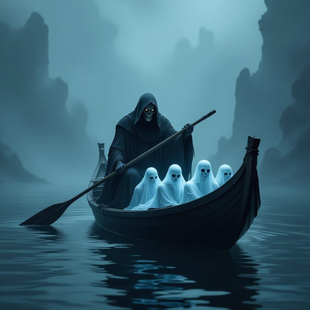 Charon Ferrying Souls Across the River Styx in Gothic Style