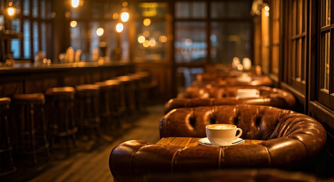 Warmly Inviting Coffee Shop with Rich Wood Accents and Cozy ...