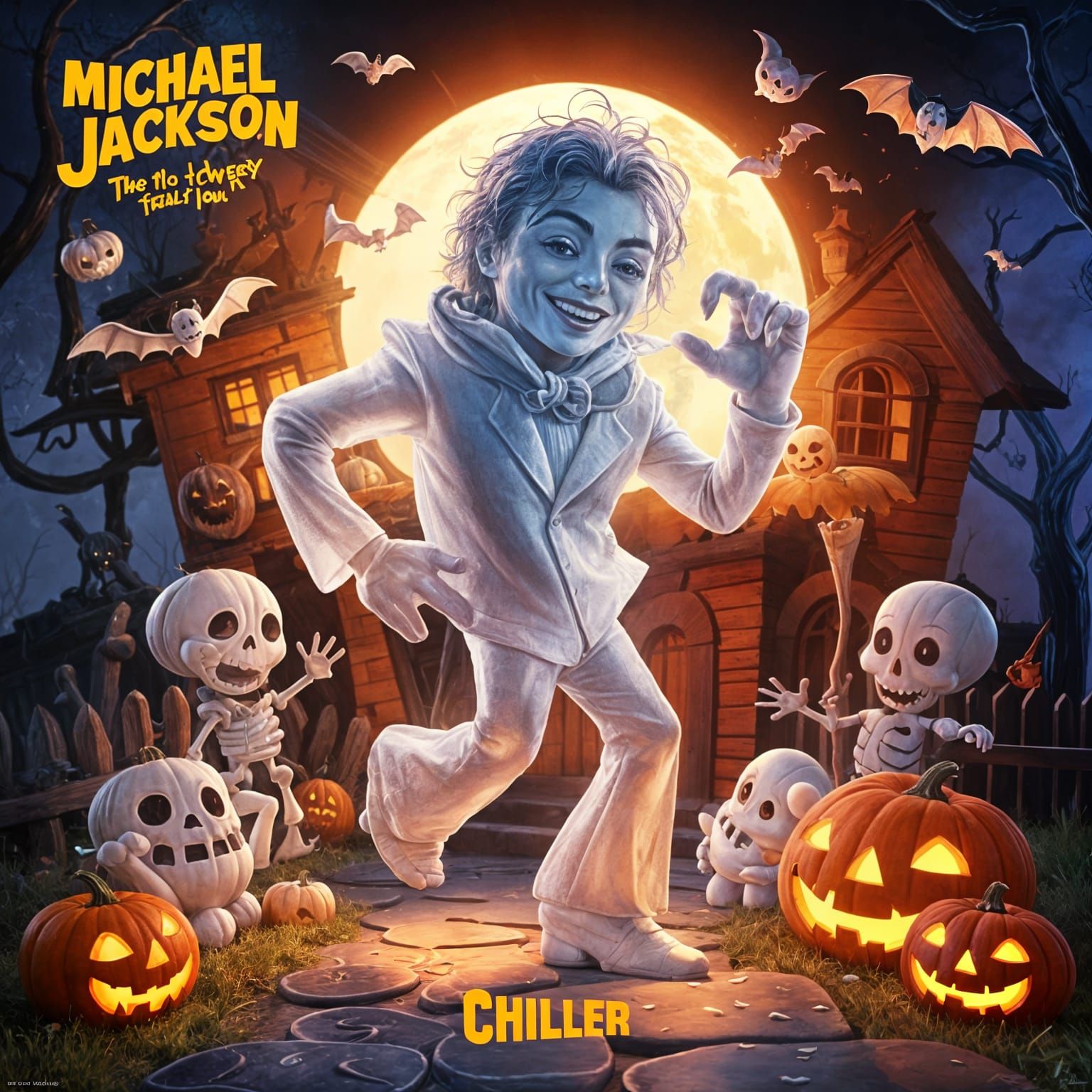 Whimsical Halloween Album Cover with Ghostly Michael Jackson